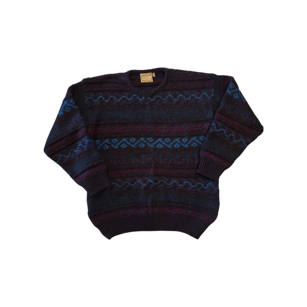 VTG Gaeltarra Ireland Sweater Mens L Wool Look Fair Isle Style Geometric Knit
